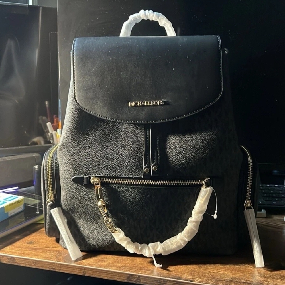 Black Backpack with Gold Accents